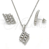 Juego de Arete y Dije de Adulto 10.175.0023 Plata Rodinada, con Zirconia Cubica Blanca y Micro Pave Blanca, Pulido, Rodinado