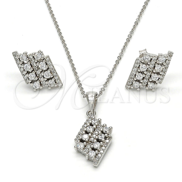 Juego de Arete y Dije de Adulto 10.175.0023 Plata Rodinada, con Zirconia Cubica Blanca y Micro Pave Blanca, Pulido, Rodinado