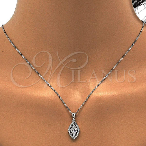 Juego de Arete y Dije de Adulto 10.175.0026 Plata Rodinada, Diseño de Flor, con Zirconia Cubica Blanca, Pulido, Rodinado