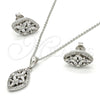 Juego de Arete y Dije de Adulto 10.175.0026 Plata Rodinada, Diseño de Flor, con Zirconia Cubica Blanca, Pulido, Rodinado