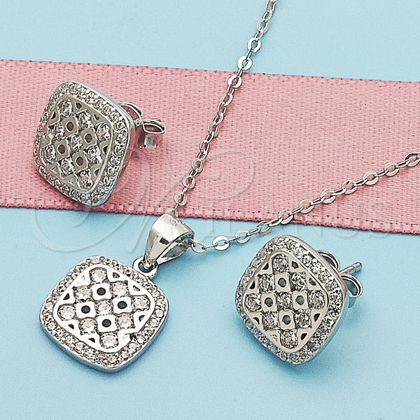 Juego de Arete y Dije de Adulto 10.175.0027 Plata Rodinada, con Zirconia Cubica Blanca y Micro Pave Blanca, Pulido, Rodinado
