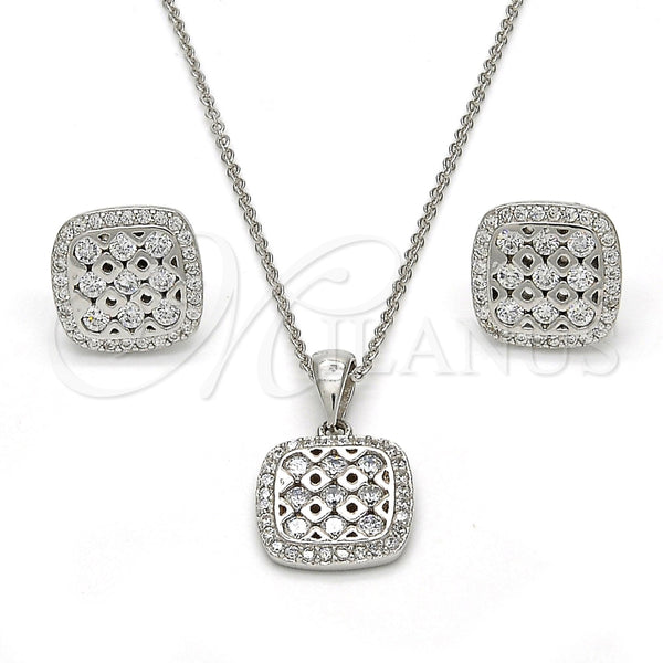Juego de Arete y Dije de Adulto 10.175.0027 Plata Rodinada, con Zirconia Cubica Blanca y Micro Pave Blanca, Pulido, Rodinado