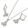 Juego de Arete y Dije de Adulto 10.285.0007 Plata Rodinada, Diseño de Delfín, con Zirconia Cubica Blanca, Pulido, Rodinado