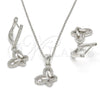 Juego de Arete y Dije de Adulto 10.285.0007 Plata Rodinada, Diseño de Delfín, con Zirconia Cubica Blanca, Pulido, Rodinado