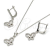 Juego de Arete y Dije de Adulto 10.285.0007 Plata Rodinada, Diseño de Delfín, con Zirconia Cubica Blanca, Pulido, Rodinado