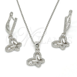 Juego de Arete y Dije de Adulto 10.285.0007 Plata Rodinada, Diseño de Delfín, con Zirconia Cubica Blanca, Pulido, Rodinado