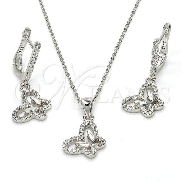 Juego de Arete y Dije de Adulto 10.285.0007 Plata Rodinada, Diseño de Delfín, con Zirconia Cubica Blanca, Pulido, Rodinado
