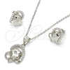 Juego de Arete y Dije de Adulto 10.285.0009 Plata Rodinada, Diseño de Flor, con Zirconia Cubica Blanca, Pulido, Rodinado