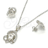 Juego de Arete y Dije de Adulto 10.285.0009 Plata Rodinada, Diseño de Flor, con Zirconia Cubica Blanca, Pulido, Rodinado