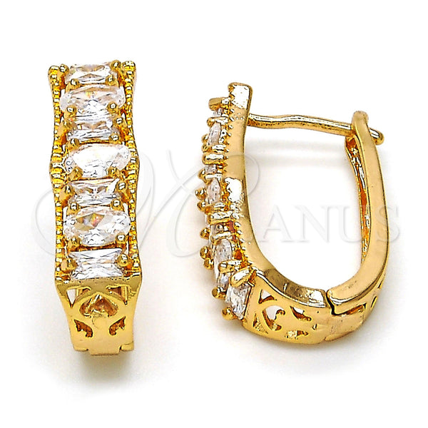 Argolla Huggie 02.267.0008.15 Oro Laminado, Diseño de Baguette, con Blanca Zirconia Cubica, Pulido, Tono Dorado