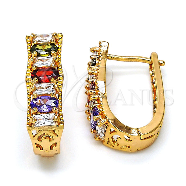 Argolla Huggie 02.267.0008.1.15 Oro Laminado, Diseño de Baguette, con Multicolor Zirconia Cubica, Pulido, Tono Dorado