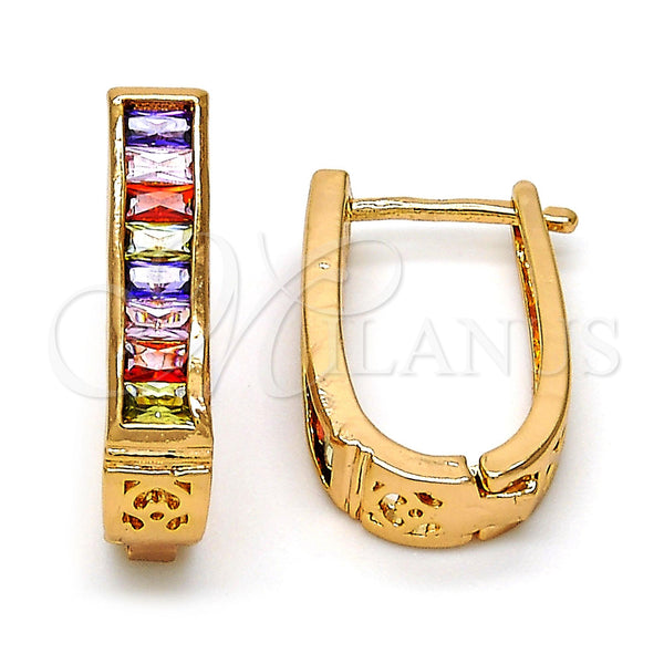 Argolla Huggie 02.267.0010.15 Oro Laminado, con Multicolor and Blanca Zirconia Cubica, Pulido, Tono Dorado