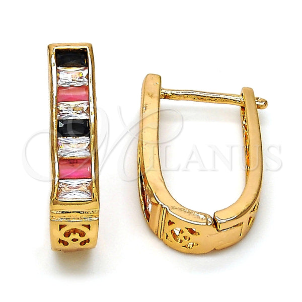 Argolla Huggie 02.267.0010.1.15 Oro Laminado, con Negro and Blanca Zirconia Cubica, Pulido, Tono Dorado