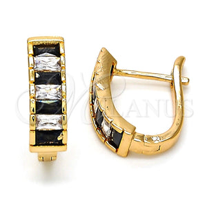 Argolla Huggie 02.267.0012.3.15 Oro Laminado, con Negro and Blanca Zirconia Cubica, Pulido, Tono Dorado
