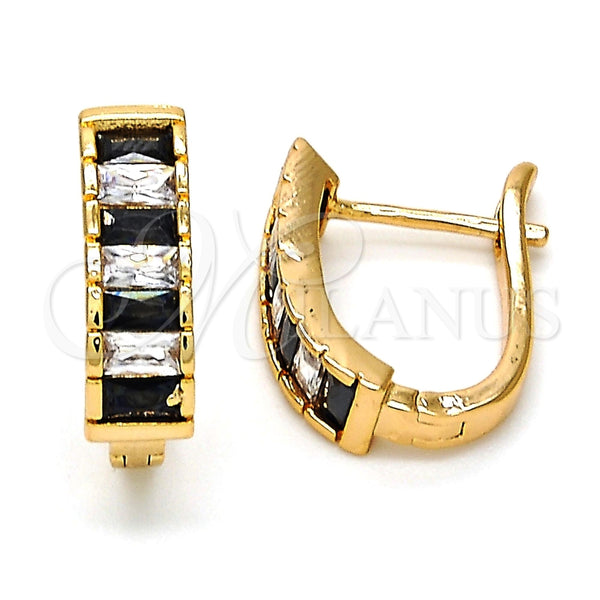 Argolla Huggie 02.267.0012.3.15 Oro Laminado, con Negro and Blanca Zirconia Cubica, Pulido, Tono Dorado