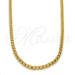 Gargantilla Basica 04.242.0085.30 Oro Laminado, Diseño de Box, Pulido, Tono Dorado (03 MM Thickness, 30 Inches Length)