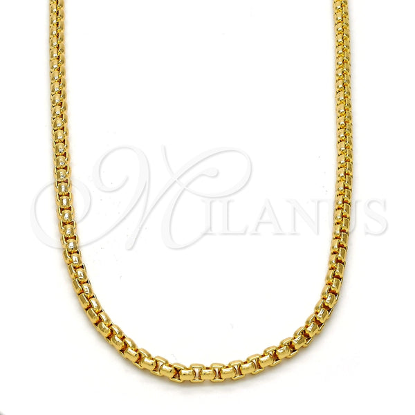 Gargantilla Basica 04.242.0085.30 Oro Laminado, Diseño de Box, Pulido, Tono Dorado (03 MM Thickness, 30 Inches Length)