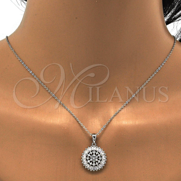 Juego de Arete y Dije de Adulto 10.286.0001 Plata Rodinada, con Zirconia Cubica Blanca, Pulido, Rodinado
