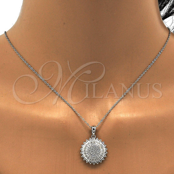 Juego de Arete y Dije de Adulto 10.286.0002 Plata Rodinada, con Zirconia Cubica Blanca y Micro Pave Blanca, Pulido, Rodinado