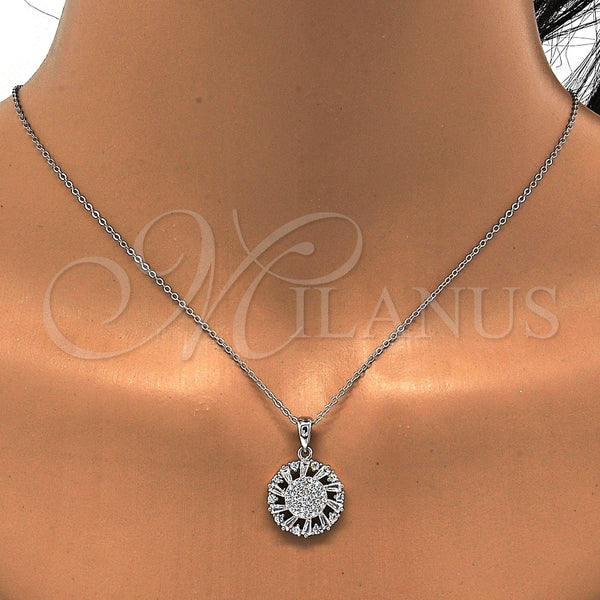 Juego de Arete y Dije de Adulto 10.286.0005 Plata Rodinada, con Zirconia Cubica Blanca y Micro Pave Blanca, Pulido, Rodinado