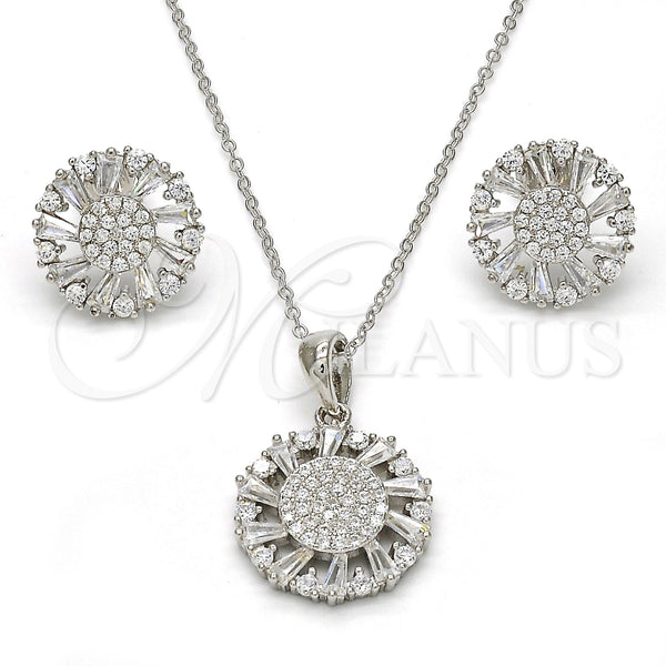 Juego de Arete y Dije de Adulto 10.286.0005 Plata Rodinada, con Zirconia Cubica Blanca y Micro Pave Blanca, Pulido, Rodinado