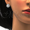 Juego de Arete y Dije de Adulto 10.286.0006 Plata Rodinada, Diseño de Flor, con Zirconia Cubica Blanca, Pulido, Rodinado