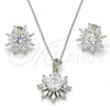 Juego de Arete y Dije de Adulto 10.286.0006 Plata Rodinada, Diseño de Flor, con Zirconia Cubica Blanca, Pulido, Rodinado