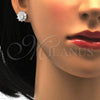Juego de Arete y Dije de Adulto 10.286.0007 Plata Rodinada, Diseño de Flor, con Zirconia Cubica Blanca y Micro Pave Blanca, Pulido, Rodinado
