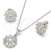 Juego de Arete y Dije de Adulto 10.286.0007 Plata Rodinada, Diseño de Flor, con Zirconia Cubica Blanca y Micro Pave Blanca, Pulido, Rodinado