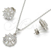 Juego de Arete y Dije de Adulto 10.286.0007 Plata Rodinada, Diseño de Flor, con Zirconia Cubica Blanca y Micro Pave Blanca, Pulido, Rodinado