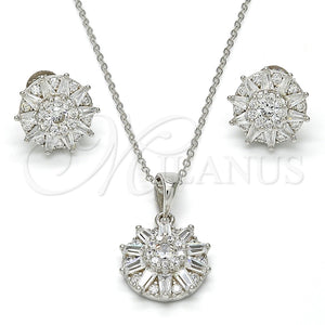Juego de Arete y Dije de Adulto 10.286.0007 Plata Rodinada, Diseño de Flor, con Zirconia Cubica Blanca y Micro Pave Blanca, Pulido, Rodinado