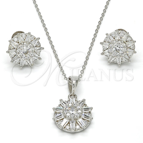 Juego de Arete y Dije de Adulto 10.286.0007 Plata Rodinada, Diseño de Flor, con Zirconia Cubica Blanca y Micro Pave Blanca, Pulido, Rodinado