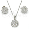 Juego de Arete y Dije de Adulto 10.286.0007 Plata Rodinada, Diseño de Flor, con Zirconia Cubica Blanca y Micro Pave Blanca, Pulido, Rodinado