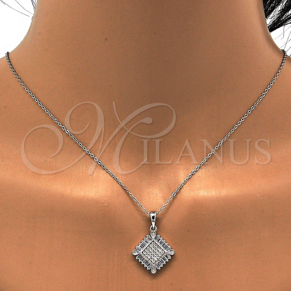 Juego de Arete y Dije de Adulto 10.286.0008 Plata Rodinada, con Zirconia Cubica Blanca y Micro Pave Blanca, Pulido, Rodinado