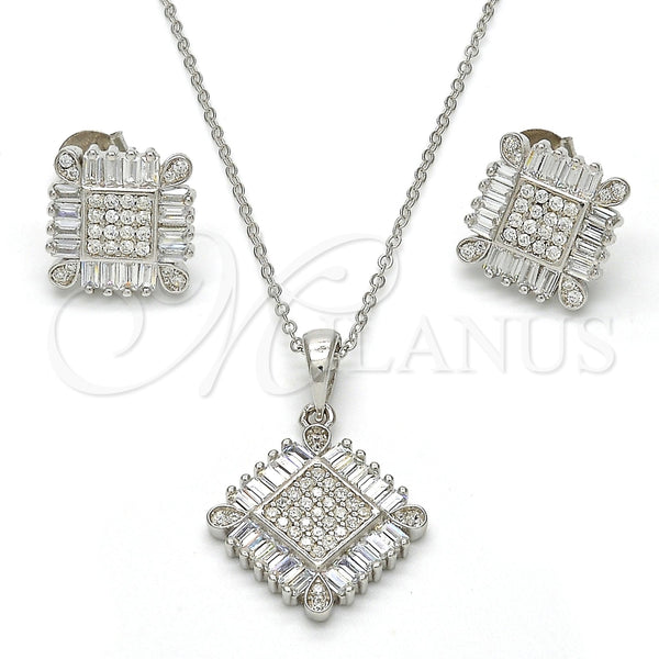 Juego de Arete y Dije de Adulto 10.286.0008 Plata Rodinada, con Zirconia Cubica Blanca y Micro Pave Blanca, Pulido, Rodinado