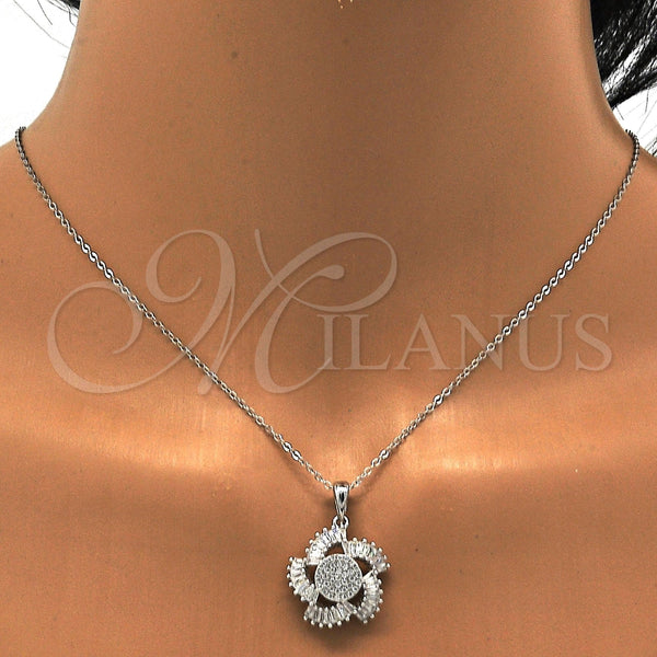 Juego de Arete y Dije de Adulto 10.286.0012 Plata Rodinada, con Zirconia Cubica Blanca, Pulido, Rodinado