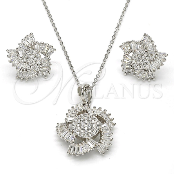 Juego de Arete y Dije de Adulto 10.286.0012 Plata Rodinada, con Zirconia Cubica Blanca, Pulido, Rodinado