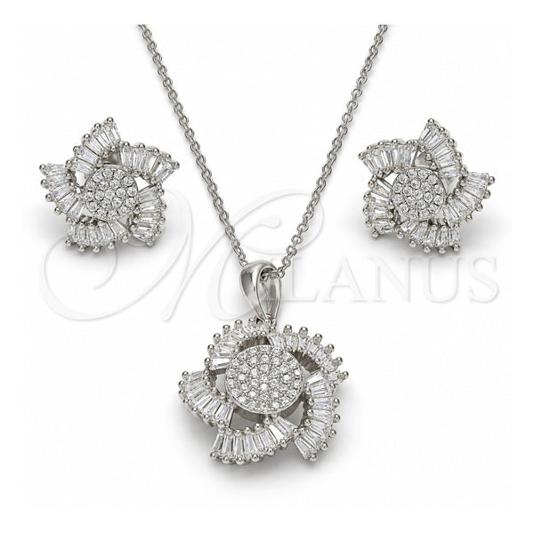 Juego de Arete y Dije de Adulto 10.286.0012 Plata Rodinada, con Zirconia Cubica Blanca, Pulido, Rodinado