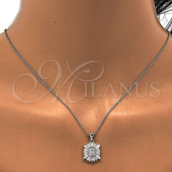 Juego de Arete y Dije de Adulto 10.175.0028 Plata Rodinada, con Zirconia Cubica Blanca, Pulido, Rodinado