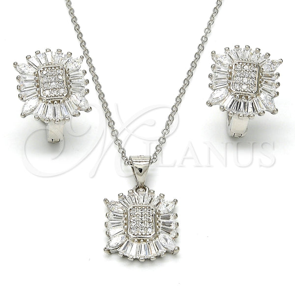 Juego de Arete y Dije de Adulto 10.175.0028 Plata Rodinada, con Zirconia Cubica Blanca, Pulido, Rodinado