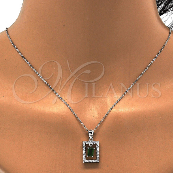 Juego de Arete y Dije de Adulto 10.175.0030.2 Plata Rodinada, con Zirconia Cubica Verde y Micro Pave Blanca, Pulido, Rodinado
