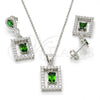 Juego de Arete y Dije de Adulto 10.175.0030.2 Plata Rodinada, con Zirconia Cubica Verde y Micro Pave Blanca, Pulido, Rodinado