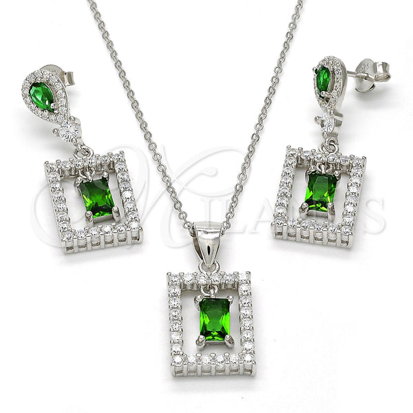 Juego de Arete y Dije de Adulto 10.175.0030.2 Plata Rodinada, con Zirconia Cubica Verde y Micro Pave Blanca, Pulido, Rodinado