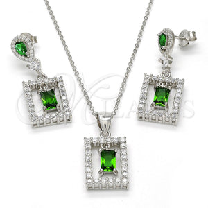Juego de Arete y Dije de Adulto 10.175.0030.2 Plata Rodinada, con Zirconia Cubica Verde y Micro Pave Blanca, Pulido, Rodinado