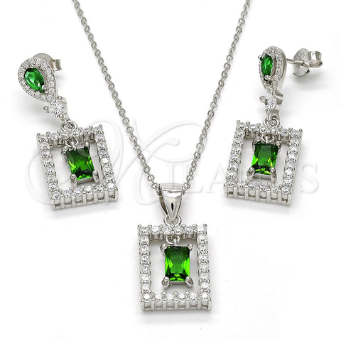 Juego de Arete y Dije de Adulto 10.175.0030.2 Plata Rodinada, con Zirconia Cubica Verde y Micro Pave Blanca, Pulido, Rodinado