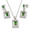 Juego de Arete y Dije de Adulto 10.175.0030.2 Plata Rodinada, con Zirconia Cubica Verde y Micro Pave Blanca, Pulido, Rodinado
