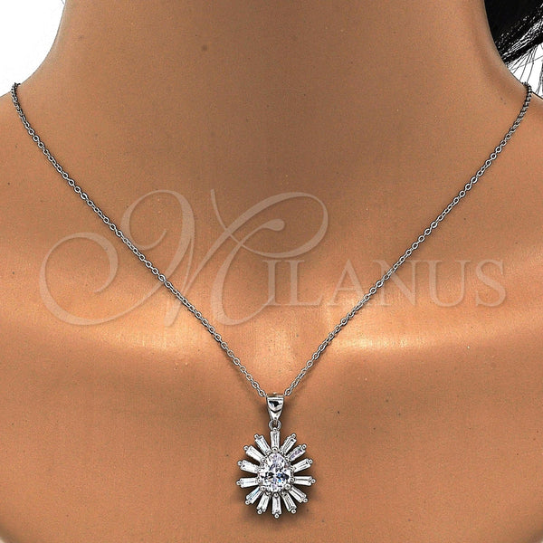 Juego de Arete y Dije de Adulto 10.175.0035 Plata Rodinada, Diseño de Gota, con Zirconia Cubica Blanca, Pulido, Rodinado