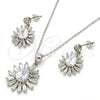 Juego de Arete y Dije de Adulto 10.175.0035 Plata Rodinada, Diseño de Gota, con Zirconia Cubica Blanca, Pulido, Rodinado