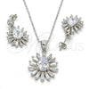 Juego de Arete y Dije de Adulto 10.175.0035 Plata Rodinada, Diseño de Gota, con Zirconia Cubica Blanca, Pulido, Rodinado