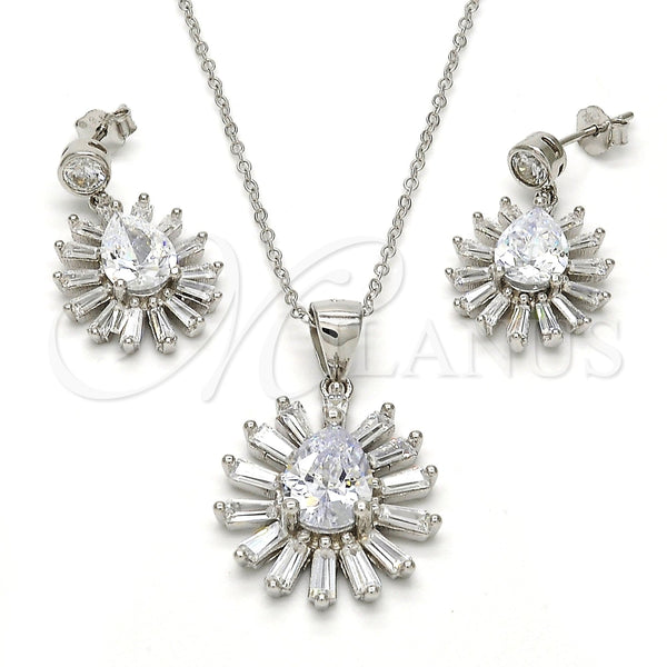 Juego de Arete y Dije de Adulto 10.175.0035 Plata Rodinada, Diseño de Gota, con Zirconia Cubica Blanca, Pulido, Rodinado